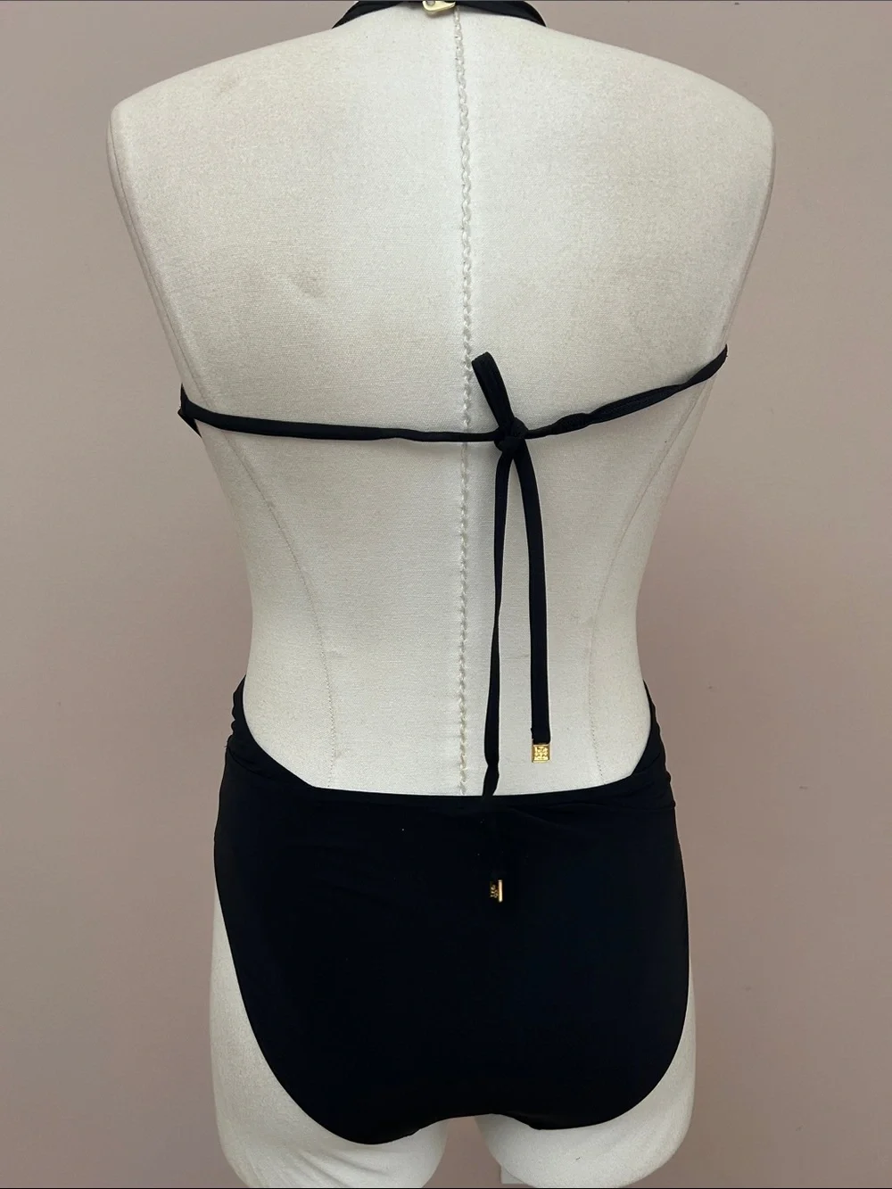 Tory Burch Black Plunge Halter One-Piece